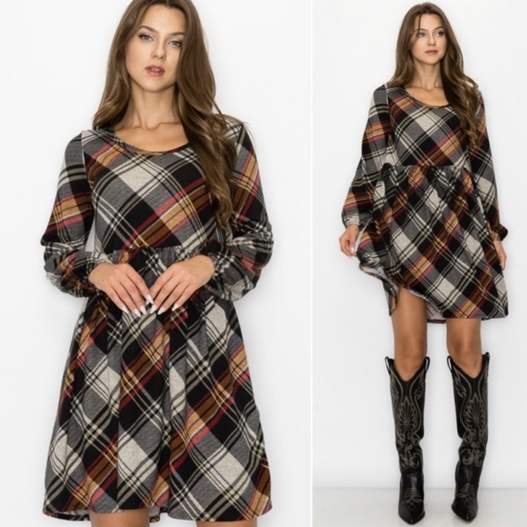2 Left! Beautiful Long Sleeve and Ultra Soft Plaid Dress - Picture 5 of 6